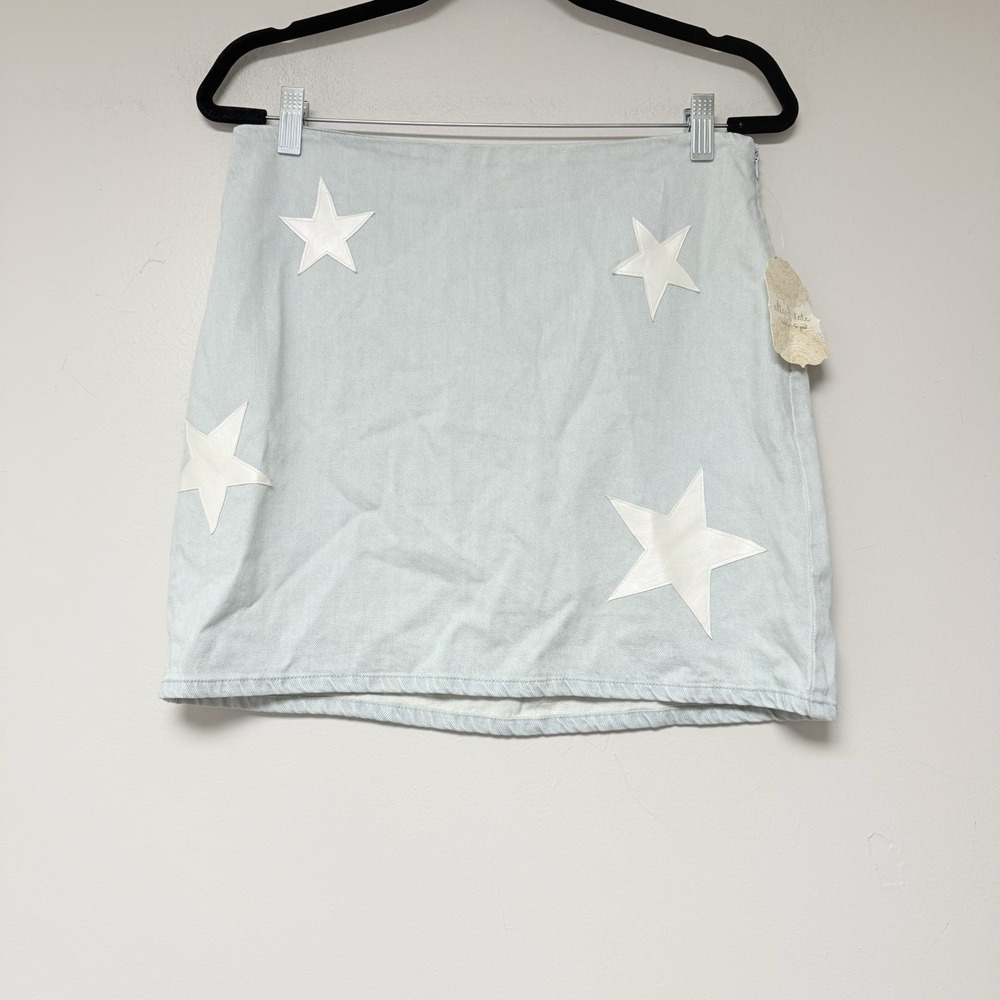 Altar State‎ Womens Denim Skirt Light Wash Star Applique Size L